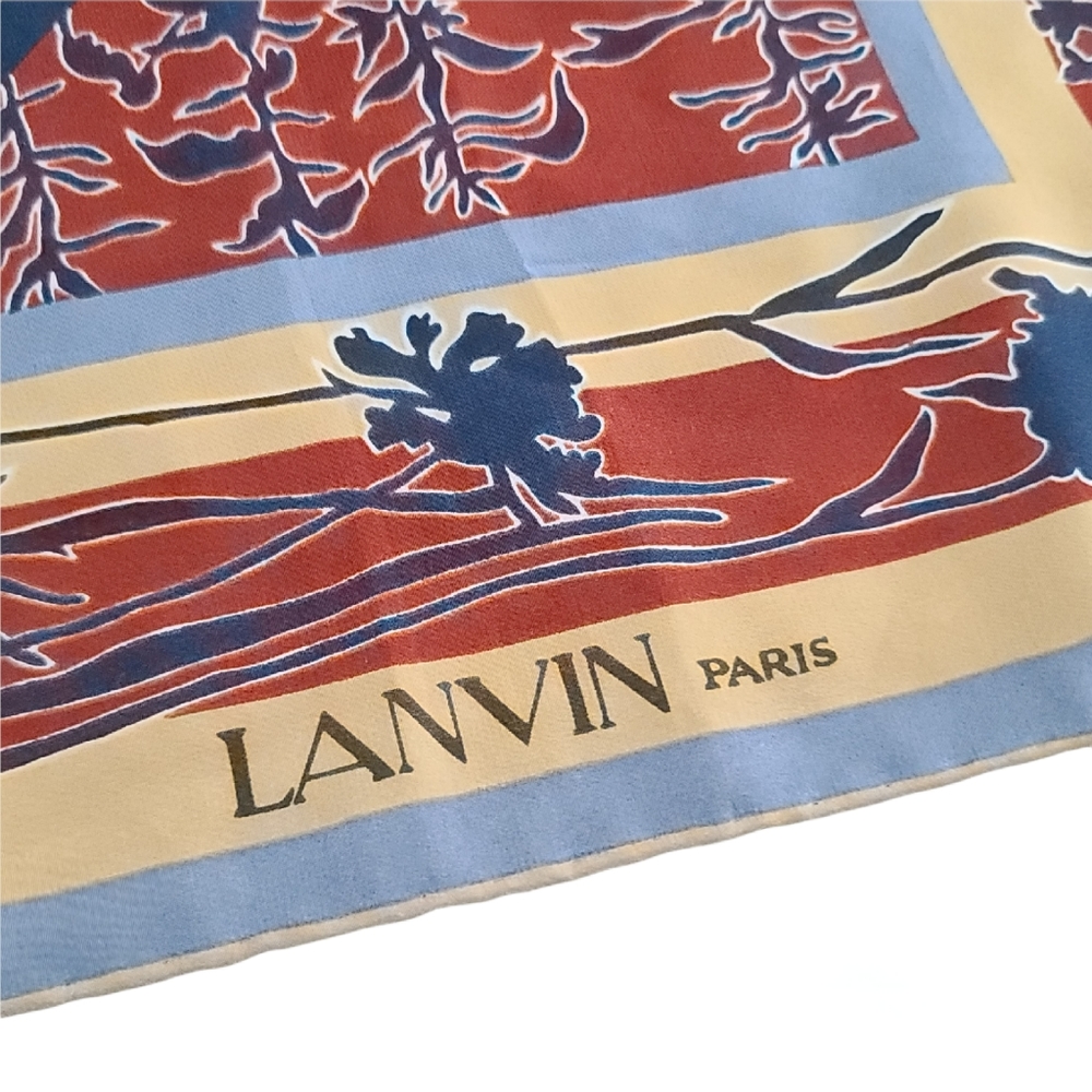 *SOLD* Lanvin Paris Square Neck Scarf 33" x 34" Multicolored Silk Rare Print - Picture 3 of 4